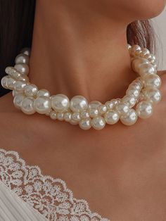 Luxury White Beaded Statement Necklaces, Affordable White Beaded Crystal Necklaces, Luxury Multi-strand Pearl Necklace For Party, Cheap Adjustable Cream Necklaces, Fancy Jewellery Designs, Indian Jewellery Design Earrings, Pearl And Lace, Jewelry Design Earrings, Faux Pearl Necklace