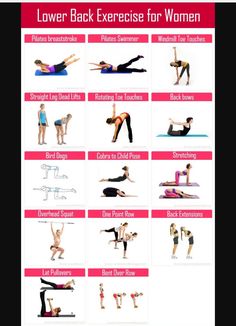 the lower back exercises for women are shown in this poster, which shows how to do each