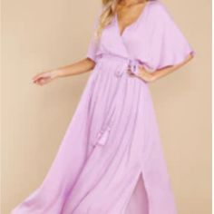 New With Tags! Long Faux Wrap Dress Style. Slits At Bottom On Both Sides. Linder Underneath To Top Of Knees. Elastic At Waist. This Is One Of Those Versatile Dress That Could Be Dressed Up Or Dressed Down. Lavender V-neck Maxi Dress For Spring, Spring Purple Long Maxi Dress, Purple Long Maxi Dress For Spring, Chic Flowy Split Dress, Elegant Lavender Maxi Dress For Brunch, Pink V-neck Maxi Dress With Side Slits, Flowy Purple Maxi Dress For Day Out, Chic Lavender Maxi Dress For Brunch, Purple Maxi Length Dresses With Side Slits