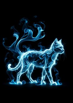 magic, patronus, harry potter, summon, invocation, fantasy art, blue, animals, majestic, creature, ghostly, spirit, fantasy creatures, phone wallpaper, epic wallpaper, animals lovers wallpaper, cat, feline, cute, kitten, Cat Patronus Art, Cat Dragon Art, Crystal Creature Art, Harry Potter Patronus Art, Patronus Animals, Fantasy Cat Creature, Animal Phone Wallpaper, Fox Patronus, Mythical Cat