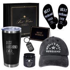 the best husband ever gift set includes a hat, mug, socks and two personal items