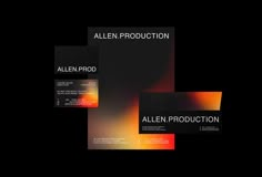 three different business cards with the words alien production on them in black and orange colors