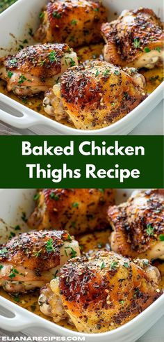 baked chicken thighs in a white casserole dish