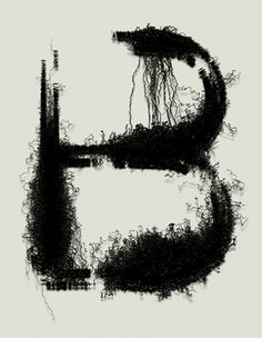 the letter e is made up of black and white letters with vines growing out of it