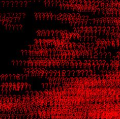 an abstract red and black background with many small figures in the shape of people's heads