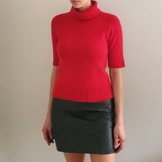 Vintage 90s Apostrophe soft fluffy angora silk sweater short sleeve turtleneck top VTG clueless barbiecore outfit Size: Small Fabric: 75% silk, 15% angora, 10% nylon Color: red Condition: excellent  Flaws: none  Measurements: Chest: 32-34"  Waist: 30-35" stretches Full Length: 24" Length: 21" Trendy Winter Tops With Short Sleeves, Trendy Short Sleeve Fall Sweater, Trendy Short Sleeve Sweater For Fall, Fitted Pink Turtleneck Top, Fitted High Neck Sweater For Spring, Fitted High Neck Spring Sweater, Vintage Short Sleeve Winter Tops, Short Sleeve Stretch Sweater For Fall, Fall Short Sleeve Stretch Sweater