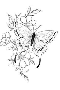 Borboletas para colorir Flowers Butterfly Drawing, Outlines Of Butterflies, Sketch Embroidery Designs Drawings, Flowers With Butterfly Drawing, Butterfly Flowers Drawing, Embroidery Sketches Design Drawings, Flowers And Butterflies Drawing, Butterfly And Flowers Drawing, Flower Tattoos Stencil