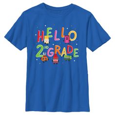 Let your imagination run wild with the magic of Crayola! You can always count on Crayola to bring quality and fun to all your art projects, and now you can show your appreciation for the brand with vibrant officially licensed apparel for children and adults alike! This Boys' Crayola Hello 2nd Grade Graphic T-Shirt features adorable school supplies and the message: "Hello 2nd Grade" printed in colorful lettering across the front. Blue Graphic Print T-shirt For Back To School, Back To School Blue Pre-shrunk T-shirt, Blue Pre-shrunk T-shirt For Back To School, Blue T-shirt For Back To School, Blue Crew Neck T-shirt For Back To School, Blue Fun T-shirt For Back To School, Back To School Blue Short Sleeve T-shirt, Playful Blue T-shirt For School, Playful Blue T-shirt With Screen Print