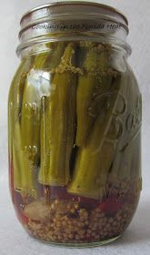 pickles are in a jar on the table