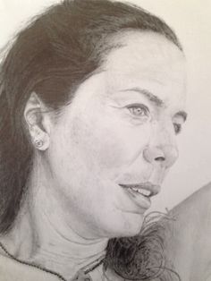 a pencil drawing of a woman's face and neck, looking to the side