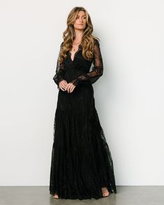 A timeless touch for every occasion, because love and lace never go out of style. 💫🖤 Shop the Gloria Lace Maxi Dress | Black now! ✨ Black Lace A Line Dress, Long Black Dress Wedding Guest, Gothic Wedding Guest Outfit, Black Dresses For Wedding Guest, Goth Wedding Guest Outfit, Black Wedding Dresses Lace, Black Boho Wedding Dress, Bohemian Black Dress, October Wedding Guest Outfits