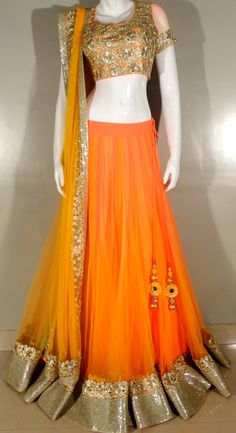 Indian# Bollywood Fashion# Neon# Orange# Ghagra Choli Animals Quotes, Asian Style Dress, Lehenga Saree Design, Design Tattoos, Half Saree Lehenga, Indian Lehenga Choli, Lehenga Gown, Travel Architecture, Indian Look