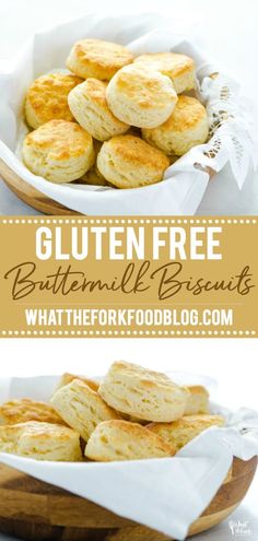 gluten free buttermilk biscuits in a wooden bowl