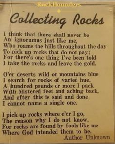 a poem written in black ink on a piece of parchment paper that says collecting rocks