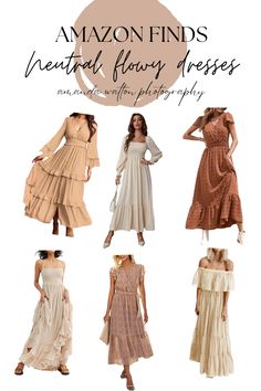 an image of women in dresses with the words amazon finds neutral flow dresses