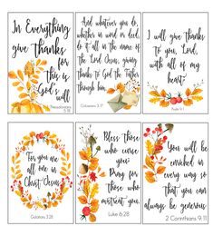 four thanksgiving cards with the words, in everything you do, and an autumn wreath