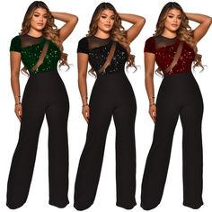 Fabric: 100% Nylon. soft. lightweight. breathable. and comfortable to wear.Feature: Short sleeves. sheer mesh patchwork. sequins. glitter. floor-length. long pants. one-piece jumpsuits. High Waist Jumpsuit, Bodycon Tops, Clothing Wholesale, Short Sleeve Romper, Casual Jumpsuit, Long Sleeve Bodycon, Cheap Clothes, Wide Leg Jumpsuit, Men Clothing