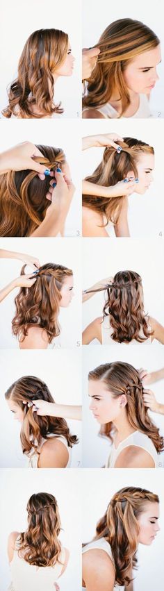 braids Waterfall Braid Tutorial, Waterfall Braid Hairstyle, Beachy Style, Long Hair Tutorial, Waterfall Braid, Penteado Cabelo Curto, Skirt Maxi