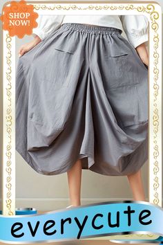 Artistic Retro Ramie Cotton 6 Colors Loose Irregular Elasticity Skirt Womens Bottoms, Light Grey, Skirt, Color