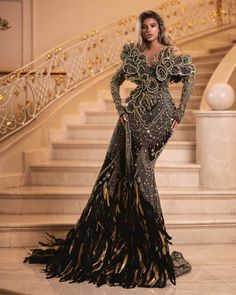 Taxes + Shipping included! Gold And Black Wedding Dress, Black And Gold Wedding Dress, Louis Vuitton Gown, Extravagant Clothes, High Fashion Couture, High Fashion Dresses, Exquisite Gowns, Veil Hairstyles, Smart Dress