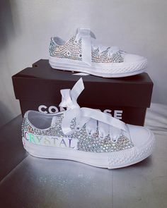 Converse with all over crystal and personalised with name. Prom 2023, Girls Shoes Sneakers, Shoes Ideas, Girls Sneakers, Wedding Sneaker, Girls Shoes, Wedding Shoe, United Kingdom, Athletic Shoes