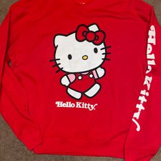 Nwot Never Worn Red Hello Kitty Crewneck Pullover Sweatshirt . Size Medium Color Red Hello Kitty H&m Sweater, Red Cartoon Print Sweatshirt For Fall, Red Cartoon Print Tops For Winter, Hello Kitty Print Crew Neck Top For Winter, Trendy Hello Kitty Print Crew Neck Sweatshirt, Winter Hello Kitty Print Crew Neck Top, Cute Red Long Sleeve Sweatshirt, Hello Kitty Print Crew Neck Tops For Fall, Cute Red Sweatshirt For Winter