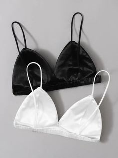 2 Pack Satin Triangle Bra Set L Trendy White Bra, Trendy White Sports Bra With Built-in Support, Stretch Tops, Nude Bra, Black And White Pattern, Bra Types, Triangle Bra, Stretch Top, Plain Black