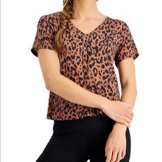 Ideology Women's Animal-Print T-Shirt Size S Animal Print T Shirts, Tied T Shirt, Strappy Tank Tops, Active Wear Shorts, Women Essentials, Athletic Shirts, Workout Tank Tops, Active Wear Tops, Wearing Black