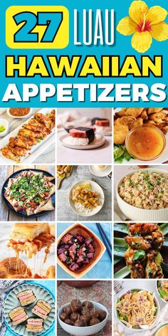 the hawaiian appetizers cookbook is shown with pictures of different foods and dishes