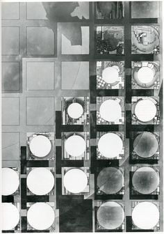 black and white photograph of multiple circular objects