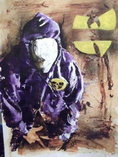 a painting of a person wearing a purple jacket