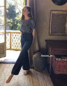 Cottage Fashion Style, Henley Shirt Women Outfit Aesthetic, Jazz Aesthetic Clothing Women, Kya Clark Outfits, Modern Romantic Outfit, 90s Feminine Fashion, Casual Outfits At Home, Flowy Shirt Outfit, Vintage French Fashion