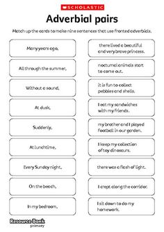 an adverial pair worksheet with the words adverial pairs on it