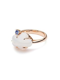 Beautiful ring in Rose Gold with translucent Rainbow Quartz, embellished with light Blue Sapphire gemstone. It is a handcrafted piece and inspired by the aerial and ethereal elements of life. Ring in 18k Rose Gold with a Rainbow Quartz app. 5.52 Ct. and light Blue Sapphire precious stone, app. 0.1 Ct. On hand in size 8, please contact us for other sizes. Gold Clouds, Trend 2025, Elements Of Life, Cloud Ring, Light Blue Sapphire, Life Ring, Blue Sapphire Gemstone, Rainbow Quartz, Beautiful Ring