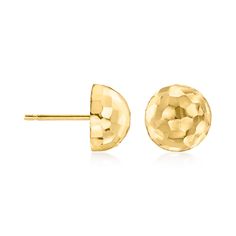 Ross-Simons - Italian 14kt Yellow Gold Dome Stud Earrings. Flickering light across their many facets, these 14kt yellow gold dome stud earrings are an ultra-chic choice for when you want to get glowing. Textured and polished finishes. Made in Italy. Post/clutch, 14kt yellow gold dome stud earrings. Classic Faceted Yellow Gold Earrings, Classic Hammered Earrings For Anniversary, 14k Gold Faceted Earrings For Anniversary, Yellow Gold Faceted Earrings For Anniversary, Faceted Yellow Gold Earrings For Anniversary, Flickering Lights, Fine Jewelry, In Italy, Yellow Gold