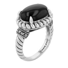 You will love the unique and bold style of this Lavish by TJM black onyx and marcasite oval ring. Click on this JEWELRY & WATCHES GUIDE to learn about fit, styles, materials and more! You will love the unique and bold style of this Lavish by TJM black onyx and marcasite oval ring. Click on this JEWELRY & WATCHES GUIDE to learn about fit, styles, materials and more! FEATURES Width: 0.83" Shank style: traditional Metal: sterling silver Plating: rhodium Finish: oxidized Packaging: boxed Nickel free Black Oval Jewelry With Gemstone Accents, Black Oval Gemstone Accent Jewelry, Oval Rings, Bold Fashion, Black Onyx, Onyx, Jewelry Watches, Plating, Sterling Silver