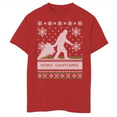 He'll love showing off his standout style with this boys' Ugly Sweater Merry Squatchmas Big Foot Holiday Graphic Tee. Crewneck Short sleevesFABRIC & CARE Cotton Machine wash Imported He'll love showing off his standout style with this boys' Ugly Sweater Merry Squatchmas Big Foot Holiday Graphic Tee. Licensed Character He'll love showing off his standout style with this boys' Ugly Sweater Merry Squatchmas Big Foot Holiday Graphic Tee. Size: X Large. Color: Red. Gender: male. Age Group: kids. Sweater Designs, Holiday Graphic Tees, Christmas Tee Shirts, Good Things To Know, Ugly Sweater Party, Boy Tees, How To Show Love, Christmas Tees, Christmas Pictures