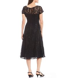 Ignite Evenings Cap Sleeve Sequin Lace Midi Dress | Dillard's Cap Sleeve Fitted Lace Dress, Fitted Lace Dress With Cap Sleeves, Fitted Cap Sleeve Lace Dress, Knee-length Sequined Lace Dress, Sequined Knee-length Lace Dress, Fitted Sequin Midi Dress With Short Sleeves, Lace Midi, Lace Midi Dress, Dillard's