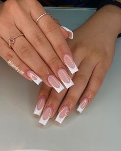 Square Nail Tips, Spring Nyc, Gel Fake Nails, Long Square Nails, Square Nail, White Acrylic Nails, French Acrylic Nails