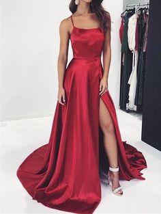 Cheer Dress, Prom Dress Evening, Spaghetti Strap Prom Dress, Prom Dresses Two Piece, Evening Party Gowns, Lace Prom Dress, Gowns Prom, Red Prom, Satin Prom Dress