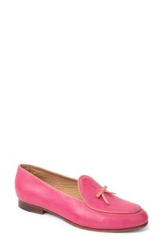 A dainty bow detail provides an artful flourish for an essential loafer fashioned with a lightly cushioned footbed. Cushioned footbed Leather upper and lining/rubber sole Made in Brazil Elegant Summer Tassel Loafers Slip-on, Elegant Pink Flats With Rubber Sole, Elegant Pink Loafers With Rubber Sole, Elegant Pink Loafers With Round Toe, Elegant Pink Almond Toe Loafers, Slip-on Loafers For Spring Galas, Classic Tassel Loafers For Spring Galas, Spring Gala Slip-on Loafers, Elegant Pink Slip-on Flats