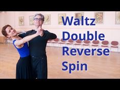 two people are dancing in a ballroom with the words waltz double reverse spin