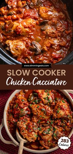 slow cooker chicken cacciatore in a crock pot with text overlay