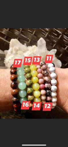 Stunning (Short time) BRACELETS SUPER SALE Expired 06/15 After date will be $13 to $15each NOW PRICES:: (Mix & Match) OPTIONS!! # 1 Sodalite # 2 Multicolor # 3 Blue Sandstone # 4 Angel aura # 5 Opalite # 6 Red jasper # 7 Mookite # 8 Rose Quartz # 9 kiwi jasper # 10 Hematite # 11 Howlite # 12 Rhodonite 8mm # 13 Rhodonite 6mm # 14 Lemon quartz # 15 Unakite # 16 Green aventurine # 17 Mohogany PROMOTIONS (For short time) Buy 1 for 7.99 Buy (2) or more for $6.99 each + Shipping starts at $5 up by Casual Gemstone Beads Bracelets For Healing, Casual Healing Bracelets With Gemstone Beads, Casual Beaded Bracelets With Natural Stones, Casual Green Stretch Bracelet With Natural Stones, Casual Stretch Bracelet With Natural Stones For Gift, Casual Natural Stones Stretch Bracelet Gift, Casual Green Crystal Bracelet For Healing, Casual Everyday Stretch Bracelet With Gemstone Beads, Casual Crystal Bracelet With Natural Round Beads