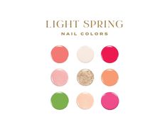 This PDF guide was created as a comprehensive list of all nail color falling within the Light Spring Color Season in color typing. These colors have been carefully matched and ensure that you will choose a nail color that complements the rest of your look.  - GUIDE INCLUDES: 1. Colors listed by brand. Brands include: Essie, Essie Gel Couture, Essie Expressie, OPI Infinite Shine & Regular, OPI Gel, OPI Nature Strong, Olive & June, Gelish, Kiara Sky, Pacifica, Nailtopia, Zoya, Sally Hansen Insta Dri and Sally Hansen Miracle Gel and more! 2. Guides include over 200+ carefully selected and color-matched shades.  2. Looking for a brand not listed? Send us a message and we will track down the coordinating colors for you!  This item is a digital download. After purchase, you will be able to downl Light Spring Nails Colors, Light Spring Nail Colors, Light Spring Nails, True Spring Nail Polish, Light Spring Nail Polish, Light Summer Color Palette Nail Polish, Light Spring Swatches, Light Spring Drugstore Makeup, Zyla Floral Spring Palette