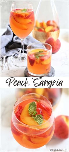 peach sangria with fresh fruit and mint garnish