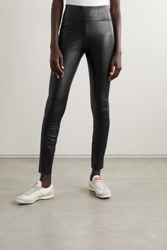 Black Edie vegan leather leggings | WOLFORD | NET-A-PORTER Oversized Blazers, Outfit Oversize, Hem Leggings, Vegan Leather Leggings, Slouchy Sweater, Ankle Leggings, High Rise Leggings, Oversized Blazer, Faux Leather Leggings