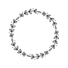 a black and white drawing of a flower wreath