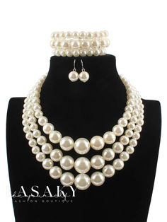 Lasaky - Set of Three: Multilayer Necklace Ensemble with Elegant Imitation Pearls, Ideal for Parties and Special Occasions Outfits For Spain, Multilayer Necklace, Fashion Black And White, Pearl Jewelry Sets, Multi Layer Necklace, Alloy Earrings, Beaded Handbag, Pearl Set, Fashion Black