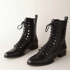 Andrea Boot By Alexander Wang Tapered, Lace-Up Ankle Boot With Gunmetal Speed Laces & Cutout Detail. Tapered Toe / Lace-Up Front With Gunmetal Speed Laces / 7.5" Boot Shaft With Inner Side Zip, Pull Tab At Back, & Cutout Detail At Sides / 1" Stacked Heel With Treaded Sole / Leather Sole, Insole, & Lining / Color: Black / 100% Leather Excellent Pre-Love First 2 Photos Are Stock Photos. Normal Wear, Very Good Please See My Photos Tor Condition Nothing Noted Designer Shoes, Luxury, Formal, High End Western Gala, Shoes Runway, Lace Up Heeled Boots, Lace Up Heel Boots, Alexander Wang Shoes, Fashion Vibes, Lace Cutout, Shoes Luxury, Lace Up Ankle Boots